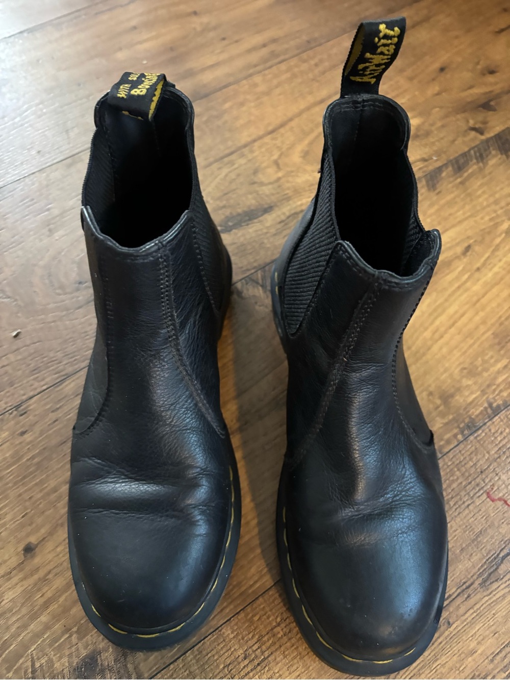Dr. Martens Black Leather Chelsea Ankle Boots with Yellow Stitching